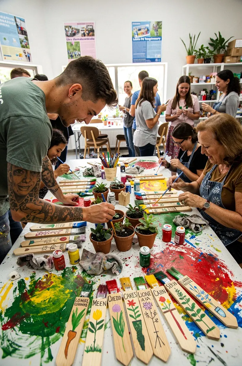 Sustainable gardening workshop with vibrant plant displays.